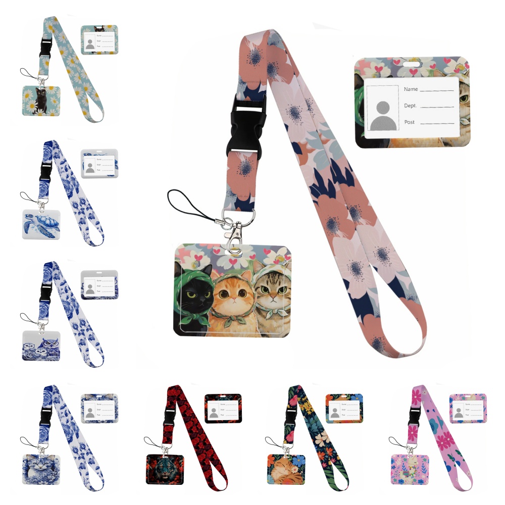 Lanyard Badge Holder - Kleine Tiere in Blumen, bedruckte Bänder,